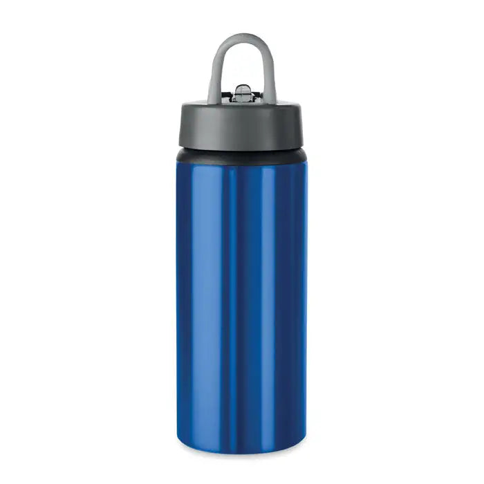 Flacon din aluminiu 600 ml albastru metalizat cu capac gri si maner integrat pentru apa si bauturi