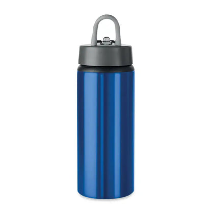 Flacon din aluminiu 600 ml albastru metalizat cu capac gri si maner integrat pentru apa si bauturi
