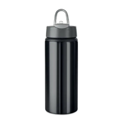 Flacon din aluminiu 600 ml negru mat cu capac gri cu filet si maner integrat pentru apa
