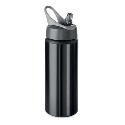 Flacon din aluminiu 600 ml negru inox cu capac rabatabil gri si maner integrat ideal pentru apa la purtator