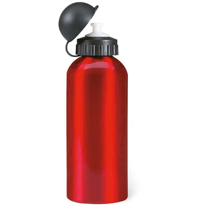 Flacon din aluminiu rosu de 600 ml cu capac flip-top negru si cioc alb pentru hidratare usoara