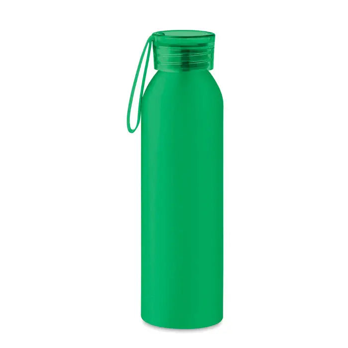 Flacon din aluminiu 600ml verde mat cu capac din plastic translucid si maner atasat pentru transport