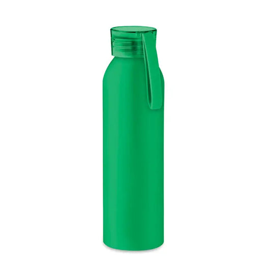 Flacon din aluminiu 600ml verde simplu cu capac transparent si bucla integrata pentru transport