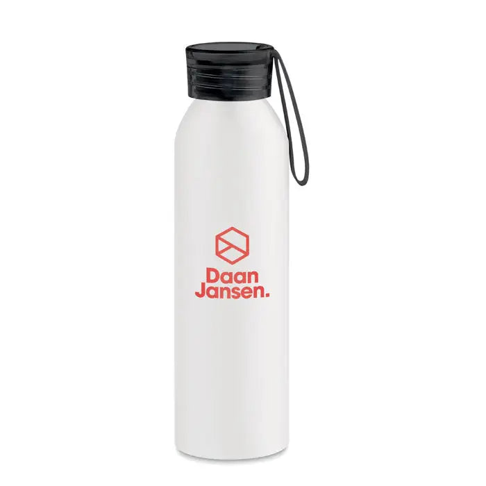 Flacon din aluminiu white daan jansen 600ml alb cu capac negru insurubat si maner de transport