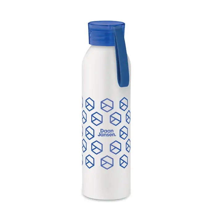 Flacon din aluminiu de 600ml cu model hexagonal albastru și capac cu filet și mâner albastru de la daan jansen