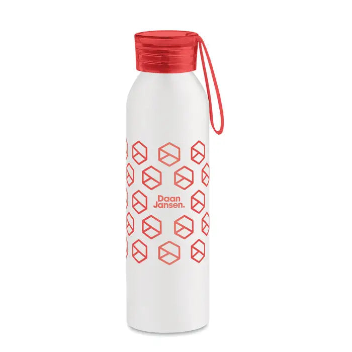 Flacon din aluminiu de 600ml alb cu model geometric rosu si capac cu maner rosu marca daan jansen