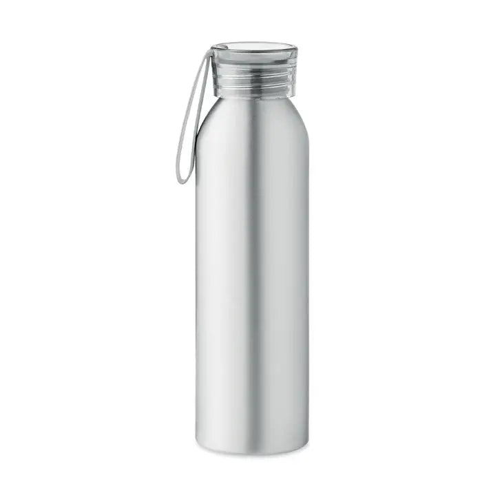 Flacon din aluminiu 600ml argintiu cu capac transparent filetabil si curea de transport asortata