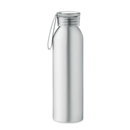 Flacon din aluminiu 600ml argintiu cu capac transparent filetabil si curea de transport asortata