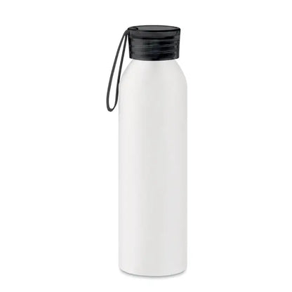 Flacon din aluminiu 600ml alb mat cu capac negru cu filet si loop integrat pentru transport facil
