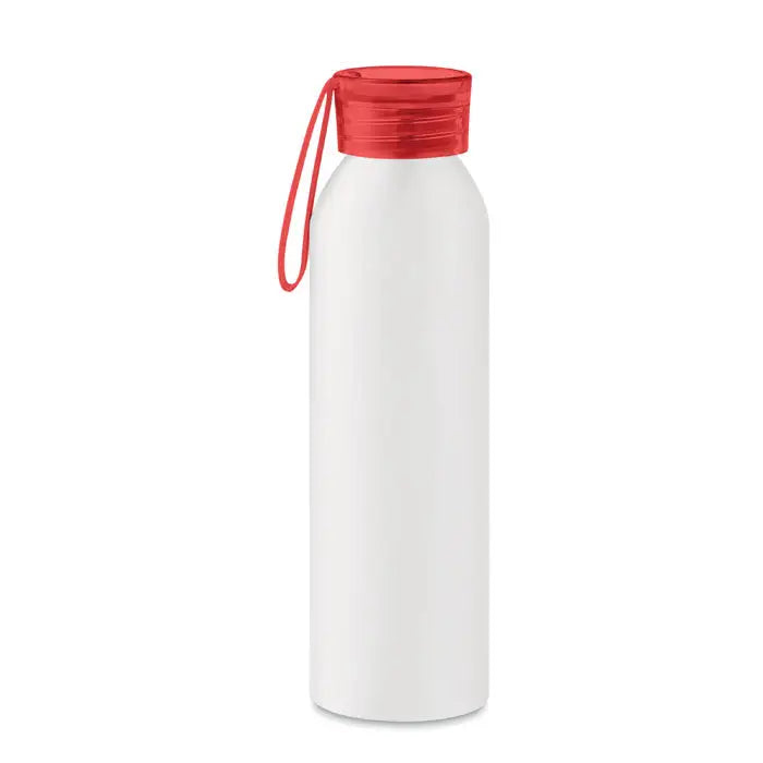 Flacon din aluminiu 600ml alb mat cu capac rosu vibrant si maner de transport asortat