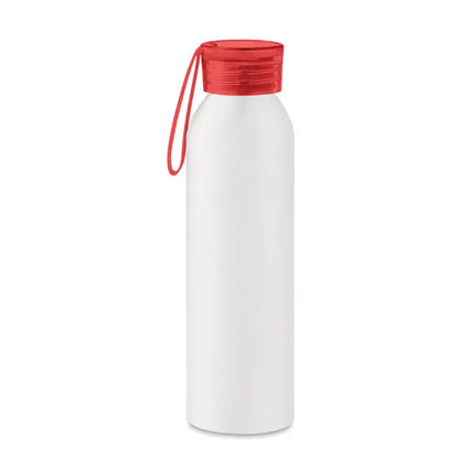 Flacon din aluminiu 600ml alb mat cu capac rosu vibrant si maner de transport asortat