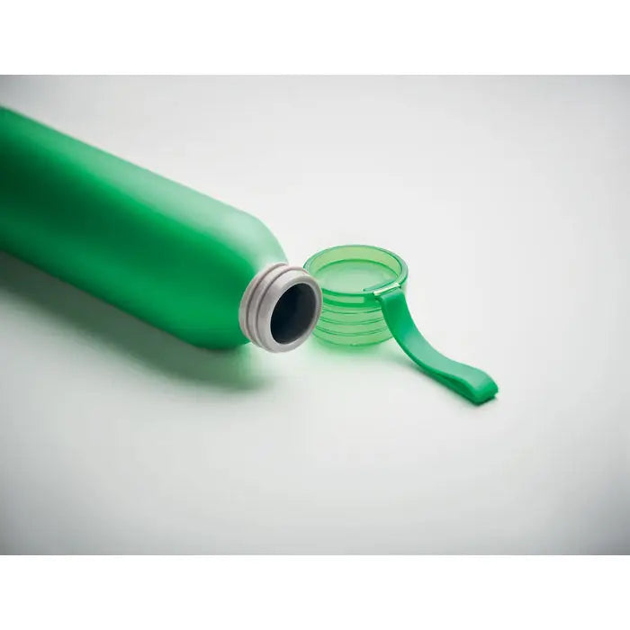 Flacon din aluminiu 600ml verde cu finisaj mat si capac translucide asortat cu gat filetat argintiu