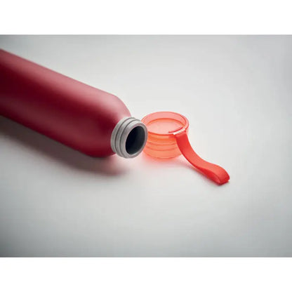 Flacon din aluminiu roșu de 600ml cu capac portocaliu translucid și gât filetat gri pentru băuturi