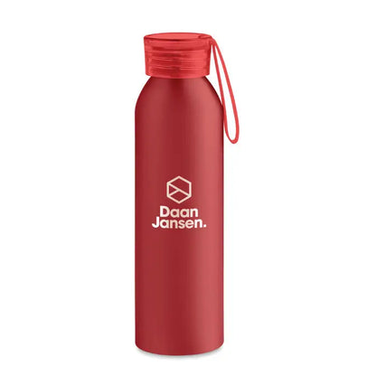 Flacon din aluminiu 600ml rosu mat cu capac rosu si logo daan jansen alb printat pe lateral