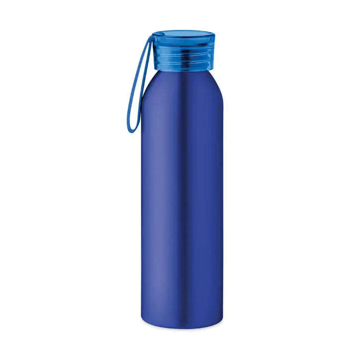 Flacon din aluminiu 600ml de culoare albastru metalizat cu capac albastru transparent si bucla integrata de transport