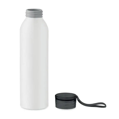 Flacon din aluminiu 600ml alb metalic cu capac negru si inel gri pentru transport usor