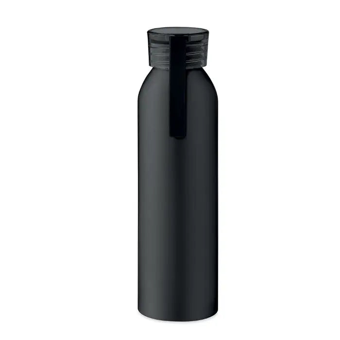 Flacon din aluminiu 600ml negru mat cu design cilindric si capac negru filetat