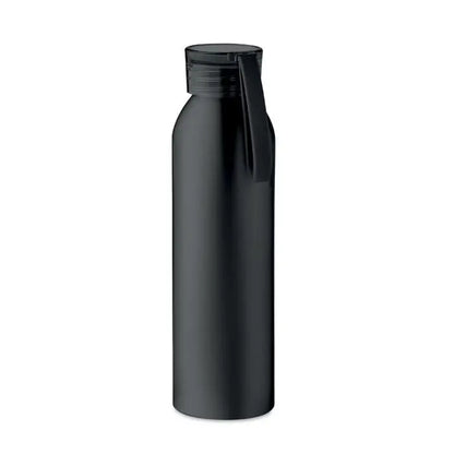 Flacon din aluminiu 600ml negru mat cu capac cu filet si curea integrata pentru transport usor