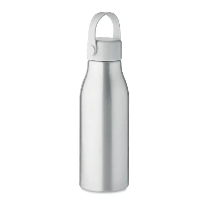 Flacon din aluminiu 650ml argintiu metalic cu capac si maner alb din plastic