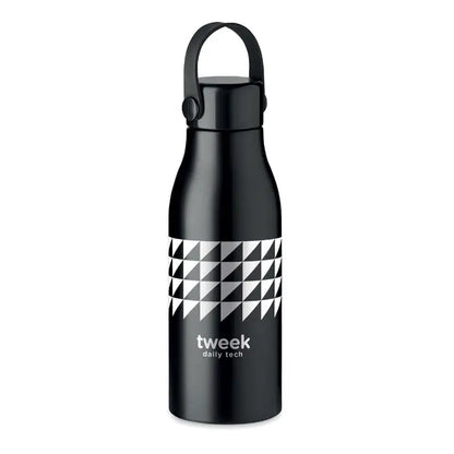 Flacon din aluminiu 650ml negru lucios cu model triunghi geometric si branding tweek daily tech