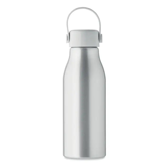 Flacon din aluminiu 650ml argintiu cu capac asortat si bucla integrata pentru transport