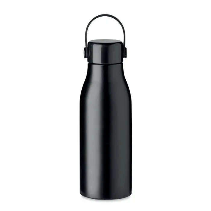 Flacon din aluminiu 650ml negru mat cu finisaj din otel inoxidabil si maner curbat elegant