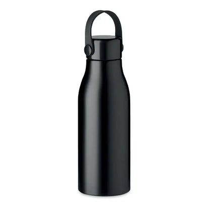 Flacon din aluminiu 650ml negru mat cu finisaj inox, mâner curbat elegant și capac filetat
