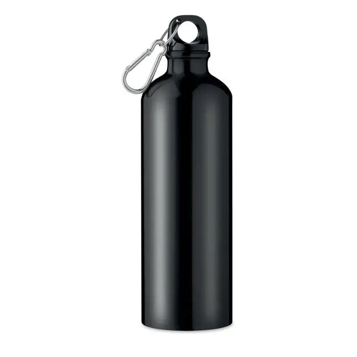 Flacon din aluminiu 750 ml negru mat cu cleste carabinier argintiu pentru hidratare practica