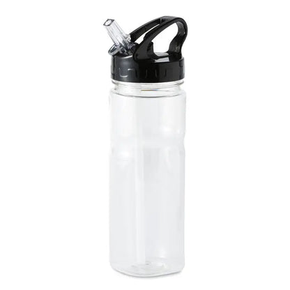 Flacon pctg de 500 ml sticlă transparentă cu capac negru șurubabil cu mâner integrat și pai transparent