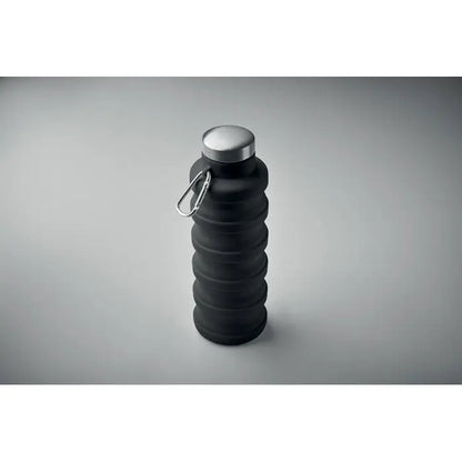 Flacon pliabil de 500 ml negru din silicon cu capac metalic argintiu si clips carabiniera