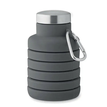Flacon pliabil de 500 ml gri din silicon cu capac din inox si carabiniera pentru transport facil
