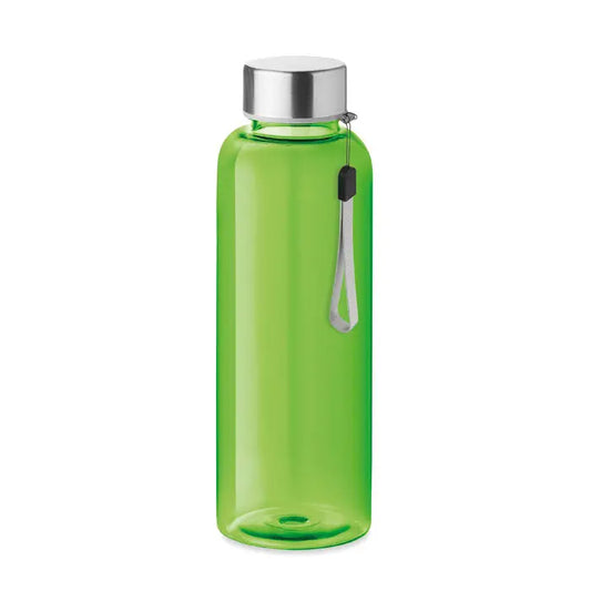 Flacon rpet 500ml sticla de apă din plastic verde lime translucid cu capac metalic argintiu și curea gri