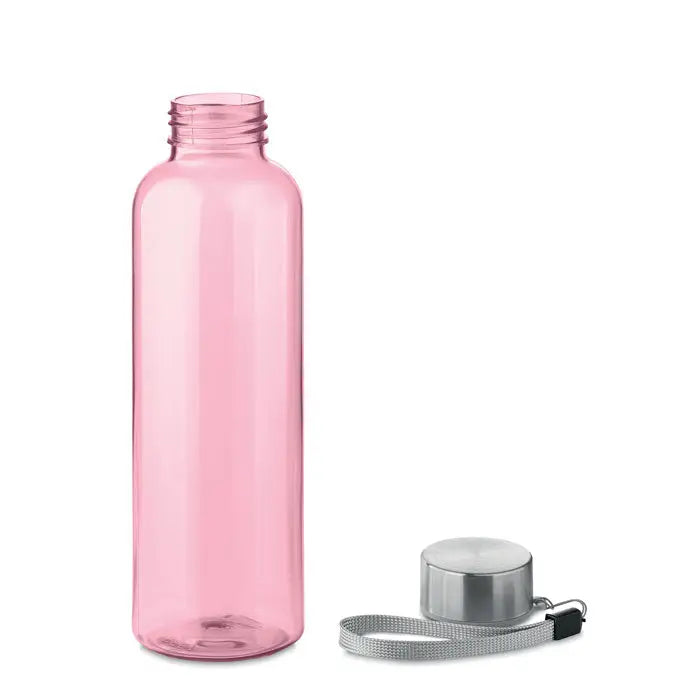Flacon rpet 500ml sticlă de apă din plastic roz translucid cu capac metalic argintiu și curea gri integrată