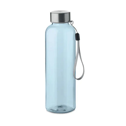 Flacon rpet 500ml sticla transparenta albastru deschis cu capac metalic argintiu si curea tesuta gri