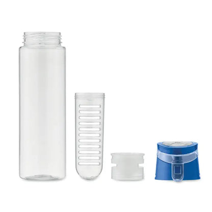 Flacon rpet 500ml sticlă transparentă din plastic reciclat cu capac albastru și fante orizontale pentru infuzii