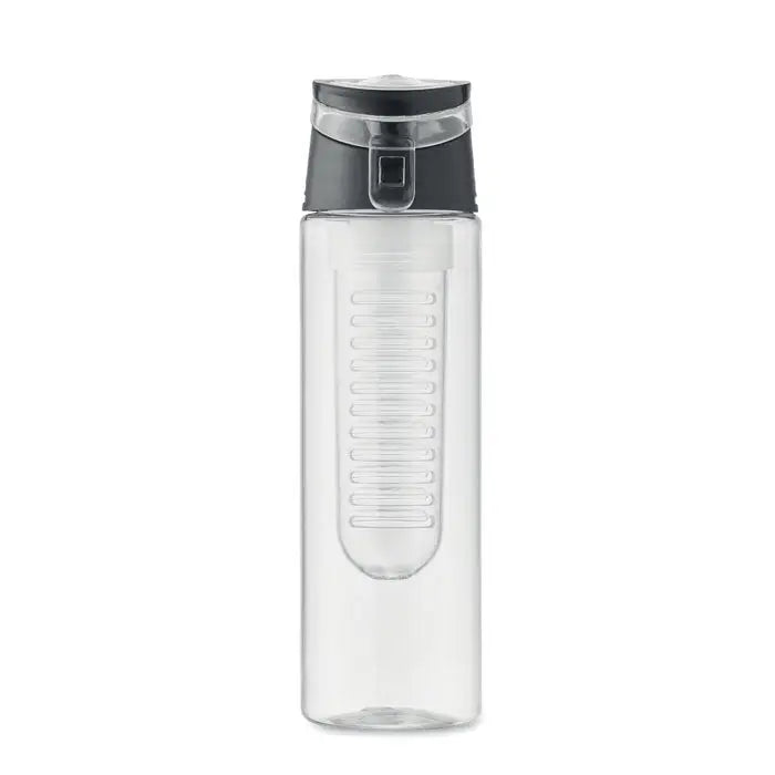 Flacon rpet 500ml sticlă transparentă din plastic cu capac negru rabatabil și compartiment integrat pentru infuzor