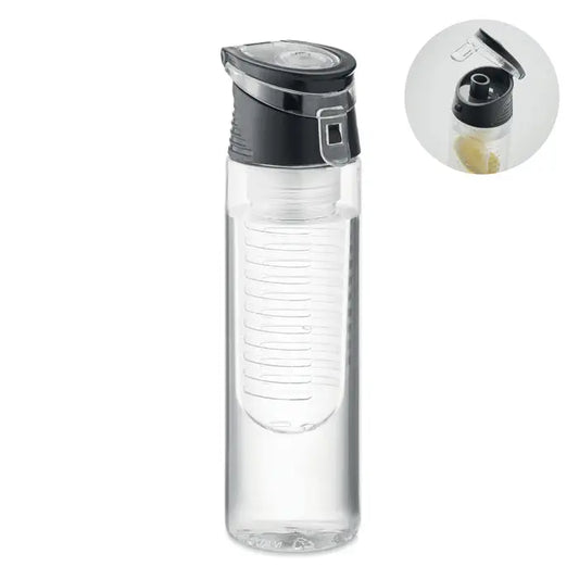 Sticlă de apă clară flacon rpet 500ml cu capac negru flip-top și compartiment infuzor integrat din plastic rpet