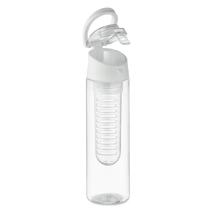 Flacon rpet 500ml sticla transparenta din plastic cu capac alb flip-top si compartiment integrat pentru infuzor