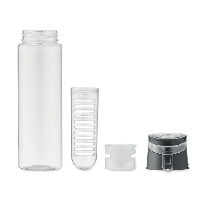 Flacon rpet 500ml sticlă transparentă cu capac gri și filtru integrat pentru infuzarea fructelor sau ierburilor