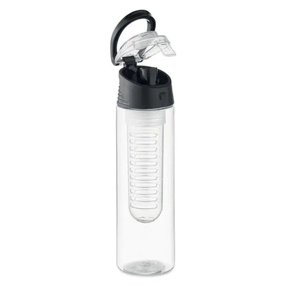 Sticlă transparentă flacon rpet 500ml cu capac negru flip-top și compartiment infuzor transparent
