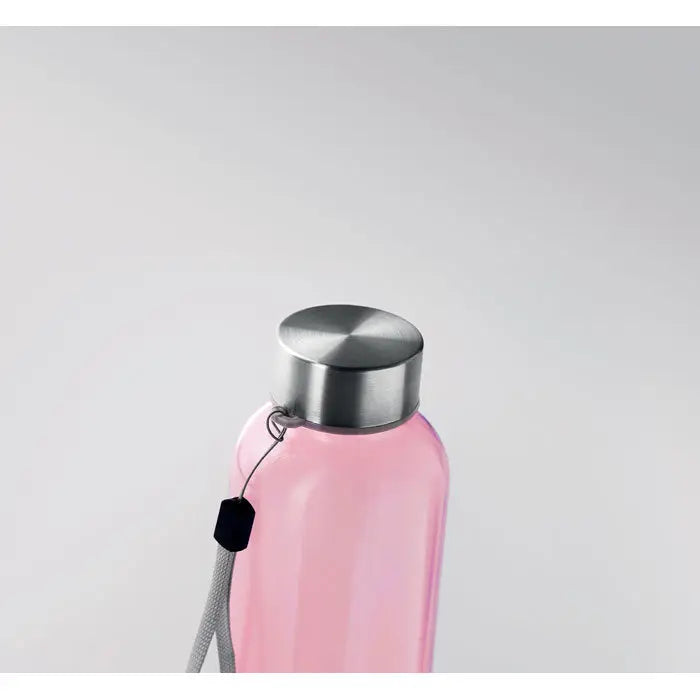 Flacon rpet 500ml sticlă roz translucidă cu capac inox periat și curea gri împletită