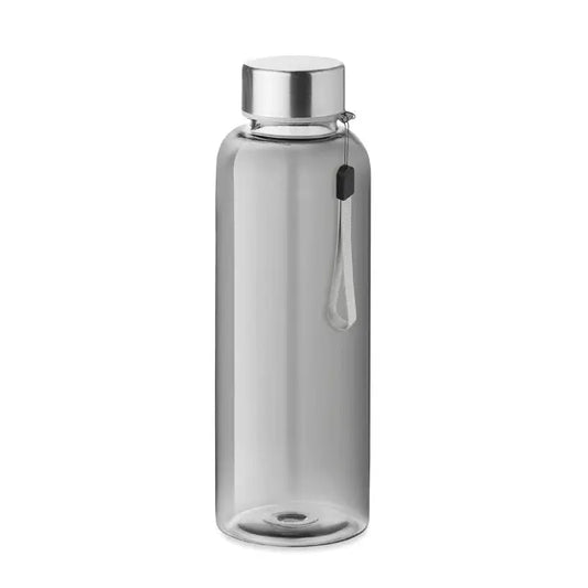 Flacon rpet 500ml sticlă de apă transparentă gri din plastic cu capac metalic argintiu și curea neagră