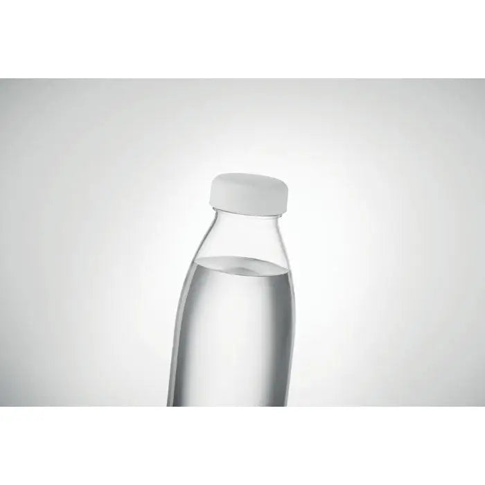Flacon rpet 500ml sticla transparenta cu capac alb filet si lichid transparent umplut pe jumatate