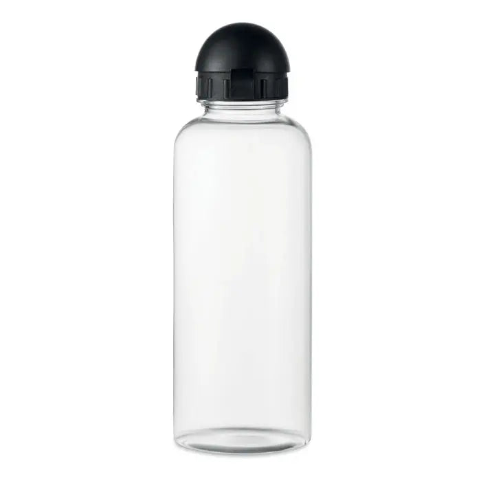 Sticlă transparentă pentru apă flacon rpet 500ml cu capac negru sferic și mâner zimțat
