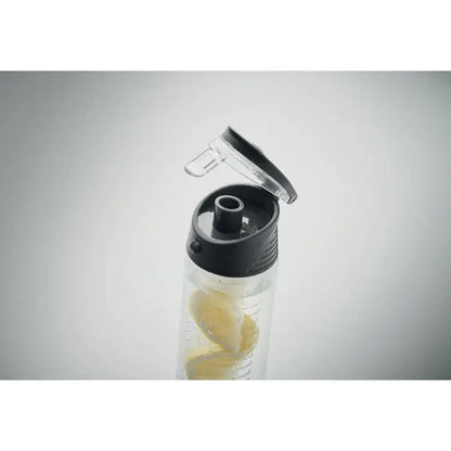Flacon rpet 500ml sticlă sport transparentă cu capac negru și pai, conținând felii de lămâie
