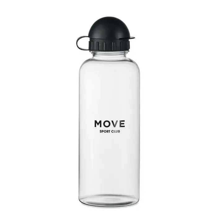Sticlă de apă transparentă flacon rpet 500ml cu capac negru și mâner print move sport club în negru