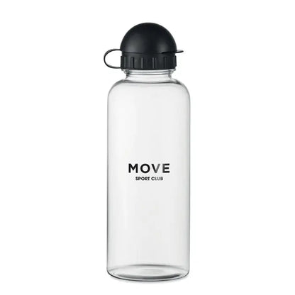 Sticlă de apă transparentă flacon rpet 500ml cu capac negru și mâner print move sport club în negru