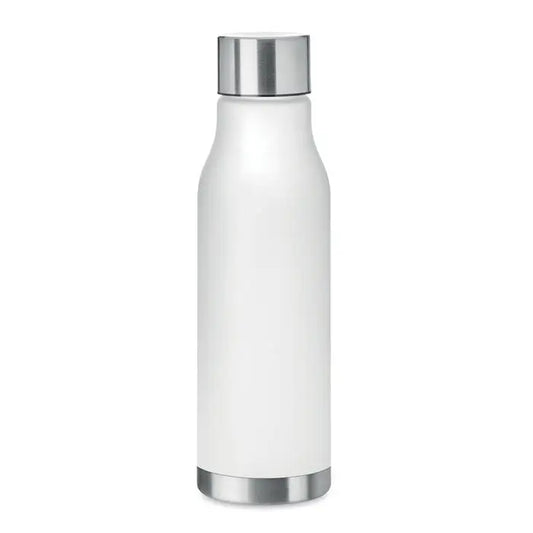 Flacon rpet 600ml sticlă de apă alb mat cu cap și bază metalice argintii elegante