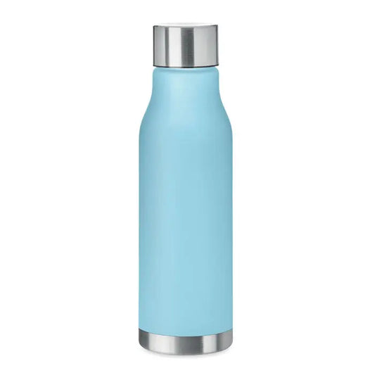 Flacon rpet 600ml sticla izolata albastru deschis cu finisaj mat si capac si baza din otel inoxidabil lustruit