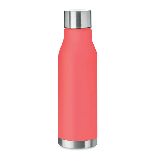 Flacon rpet 600ml sticlă izolată coral cu finisaj mat și capac și bază din oțel inoxidabil lustruit
